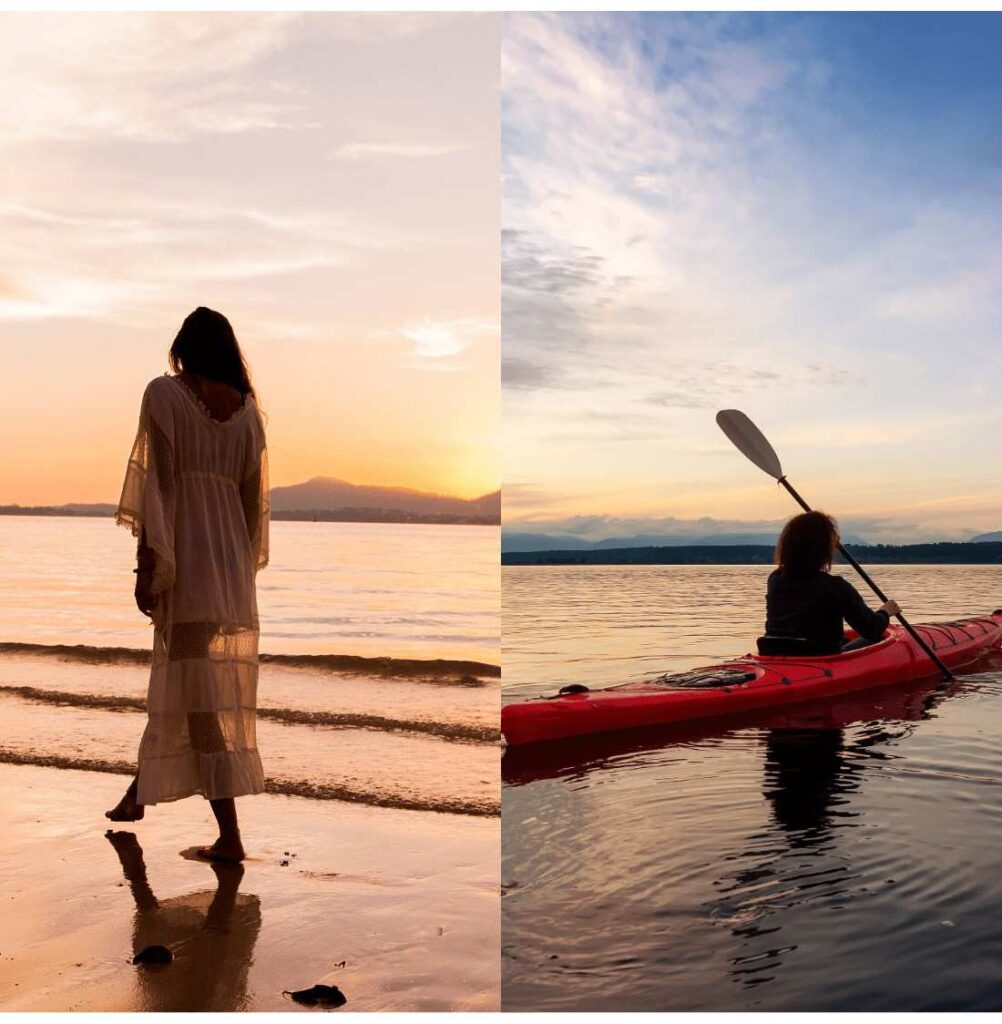 Sunset beach walk and kayaking adventure